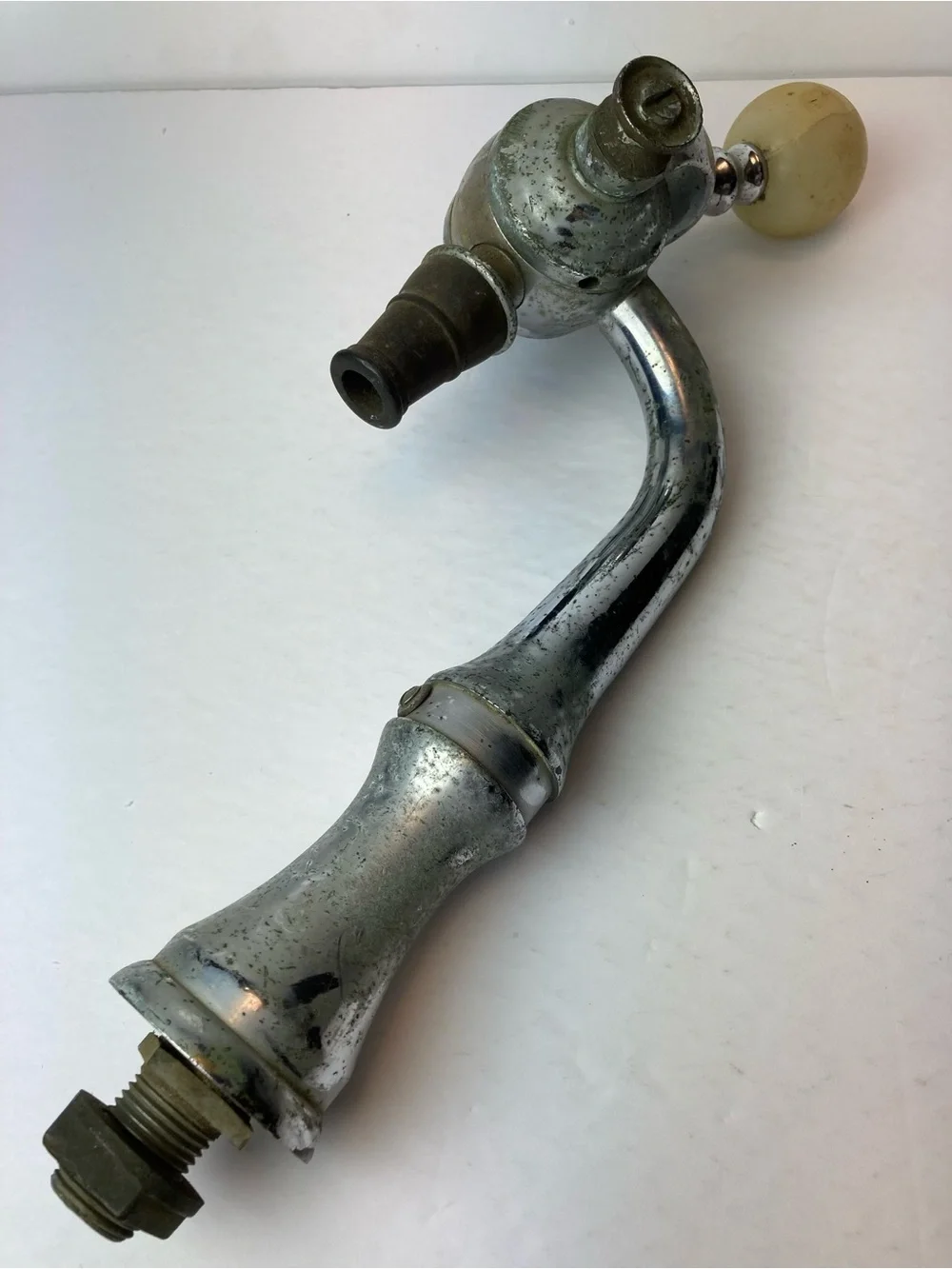 Antique Soda Jerk Gooseneck Draft Fountain Handle With Marble Knob / Spout Head